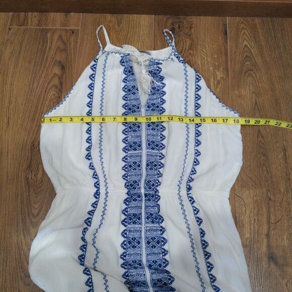 Dex Womens Embroidered Mini Sundress Size Large White Blue Boho Tassel Summer - Picture 9 of 10